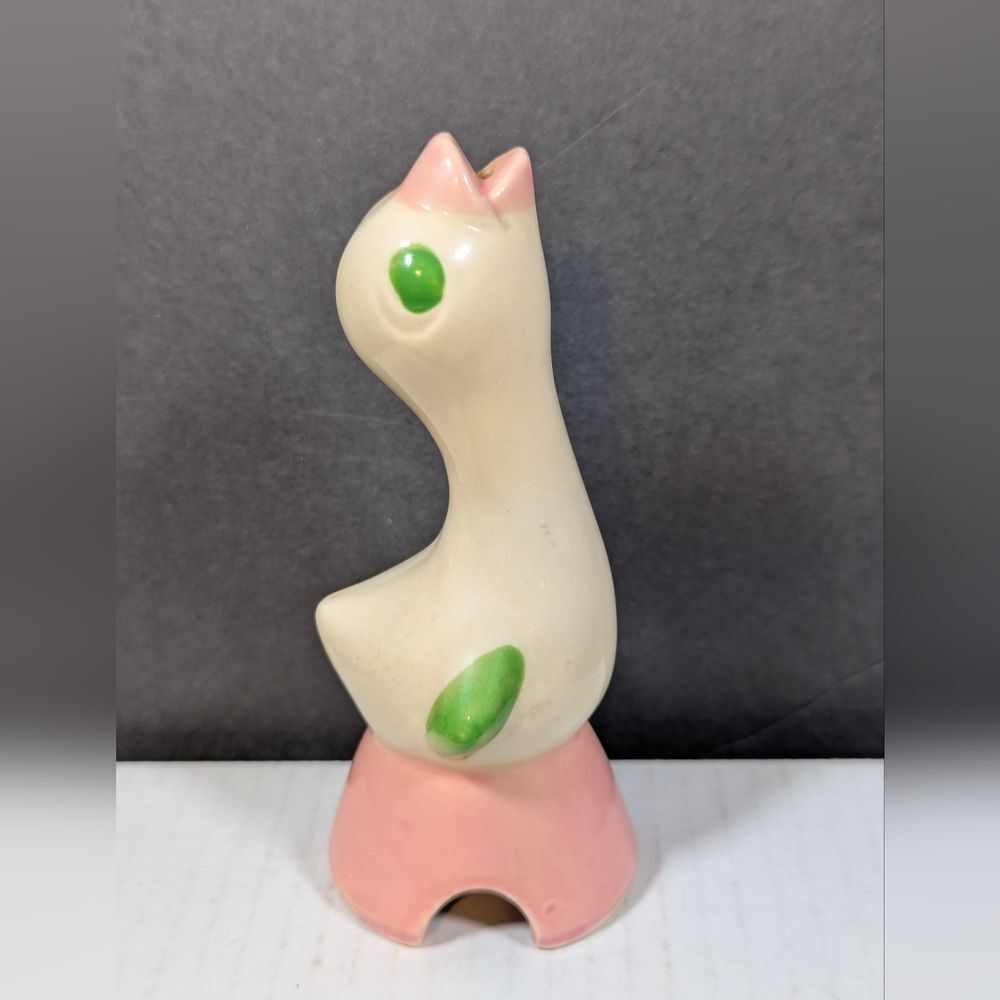 Vintage Pink and Green Ceramic Pie Bird